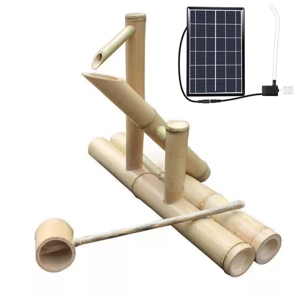 Kit Fai da Te con Pompa Solare per Acqua, Fontana in bambù con Pannello Solare, Pompa E Tubo da 2 M, Fontana in bambù Feng Shui per Giardino, per Patii, Balconi E Prati
