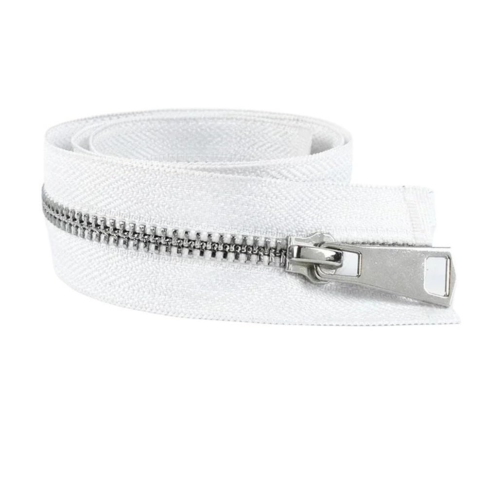 DIY Craft Zipper 2pcs 5# Metal Zippers Length 15cm-80cm, Precision Close-End Auto Lock Zips for Sewing Crafts Projects(White Silver,60cm)