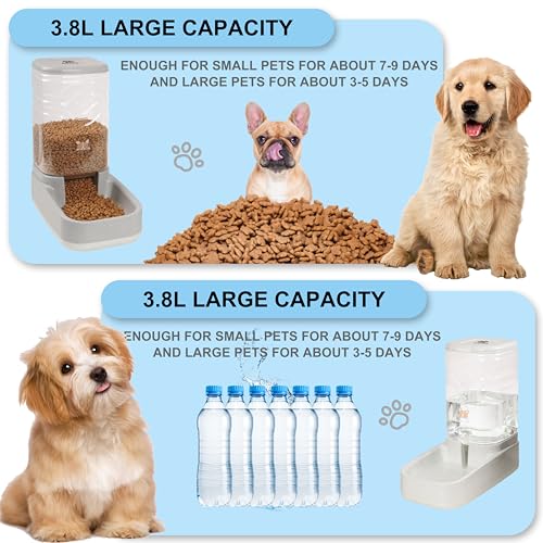 Automatic Cat Feeder, Gravity Food and Water Dispenser Bowl Set for Small Medium Dogs Animals, Pet Feeder Dispenser Storage Food, 3.8L Large Capacity, White & Gray - Image 6