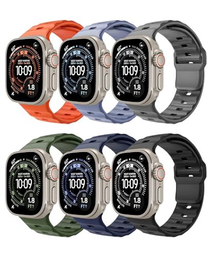 TiMOVO 6 Pièces Sport Bracelet Compatibles avec Apple Watch Ultra 3/2/1 49 mm 46 mm 45 mm 44 mm 42 mm, Bracelet Silicone pour iWatch Series 11 10 9 8 7 6 5 4...
