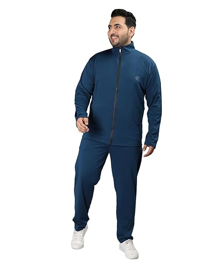 Plus Size Men Winter Zipper Sports Gym Track Suit Set Indigo XL