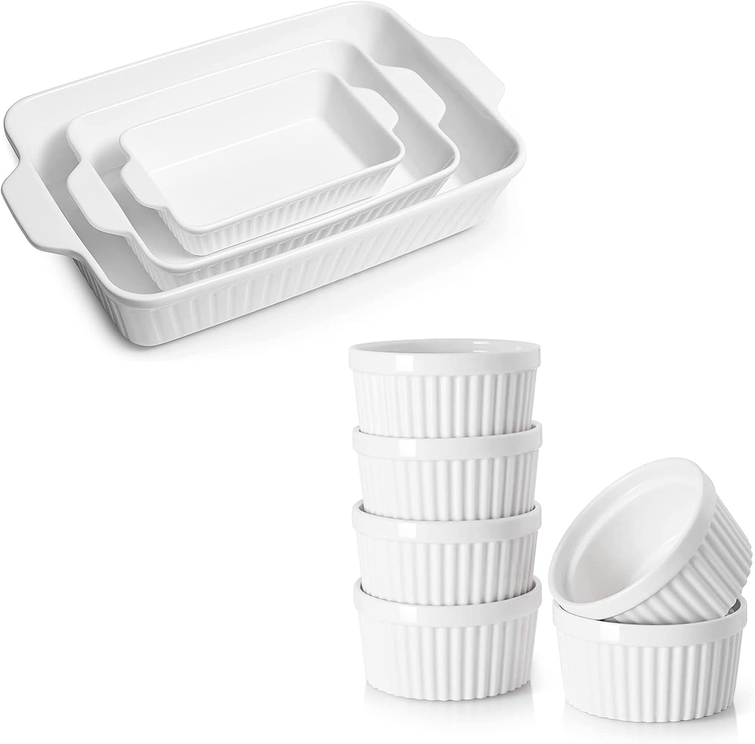 DOWAN 4 oz Ramekins - Ramekins for Creme Brulee Porcelain Ramekins Oven Safe, Classic Style Ramekins for Baking Souffle Ramekins Bowls, Set of 6, White