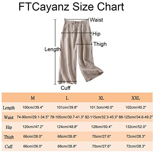 FTCayanz Women's Linen Cropped Wide Leg Pants Elastic Waist Casual Palazzo Trousers with Pockets3