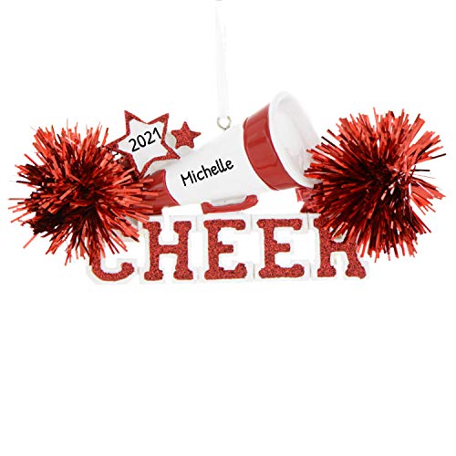 Personalized Cheer Christmas Tree Ornament 2019 - Red Cheerleader Megaphone Star with Real
