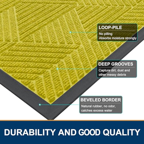 Image of Smiry Front Door Mat Outside Entrance, Low Profile Rubber Doormat, 29.5x17 | Irregular Triangle, Must- Yellow, Sturdy Heavy Duty Mat Trap Dirt and Moisture, Easy Clean for Indoor Outdoor Entry