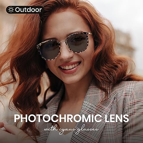 Image of Cyxus Blue Light Glasses Photochromic Lens for Women, Fashionable Computer Glasses on Office Reduce Eye Strain Anti Migraine Great for Working Reading
