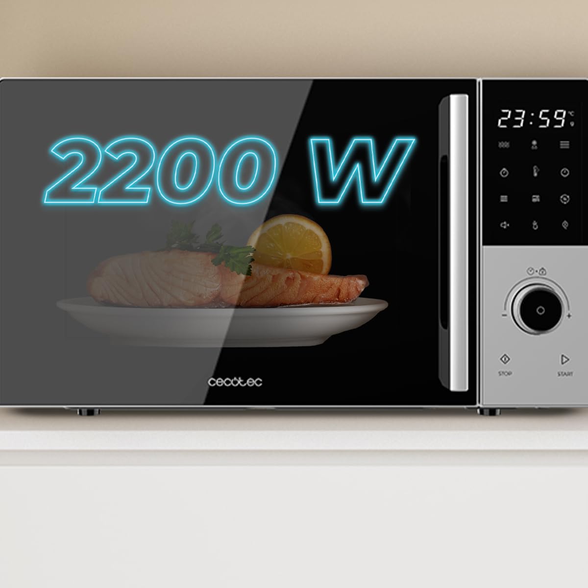 Cecotec Microonde Digitale con Grill 25L Proclean 2500. 850W, Grill 1200W, Convezione 2200W, 8 Programmi, 5 Livelli di Potenza, Piatto 315mm, Timer 60m, Sicurezza Bambini, Tattile