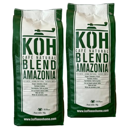 KoffeeONHOME Café Blend Amazonia en Grano Colombia Brasil Arábica Tueste Natural 2 x1 kg - 2 kg