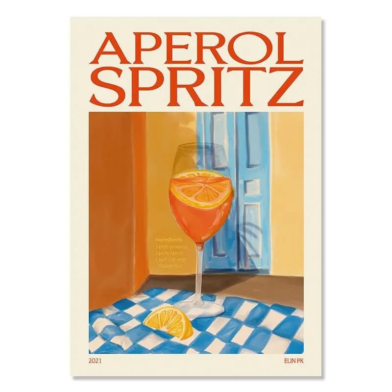 YONGKUIQMK Cartoon Fruit Juice Mojito Aperol Spritz Posters and Print Sangria Drink Negroni Canvas Painting Club Bar Shop Home Decoration(A,40x50cm No Frame)