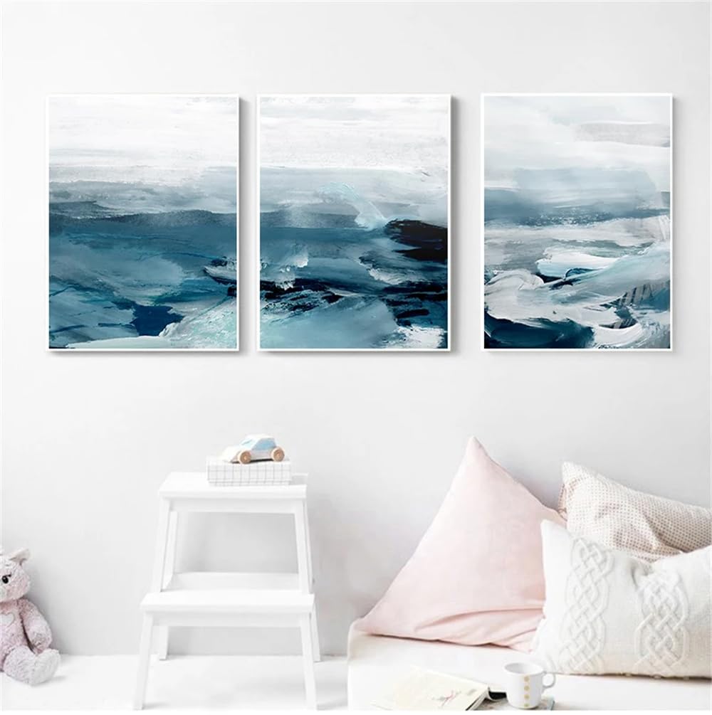 Wuhbcz White Wall Posters-Abstract Ocean Landscape Wall Art Canvas Painting Modern Minimalist Nordic Print Picture For Living Room Office Home Decoration-40 * 50Cm/3Pcs (No Frame)