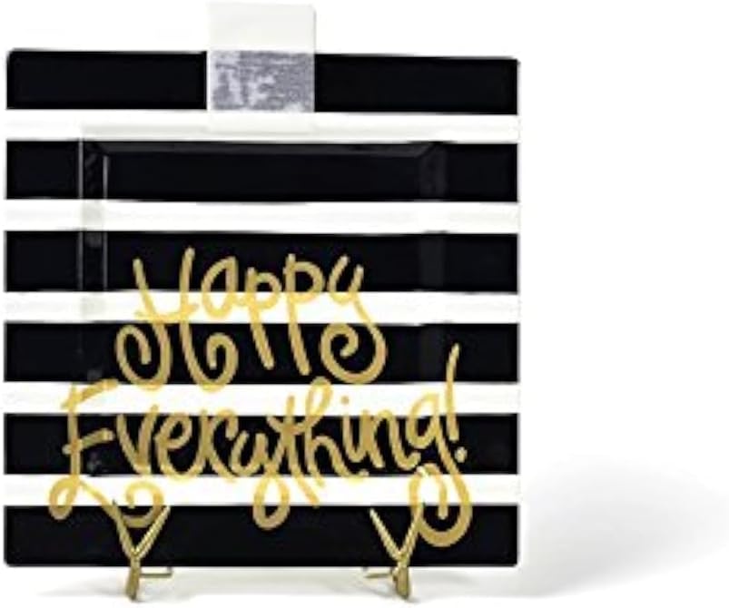 Happy Everything Black Stripe Big Square Serving Platter