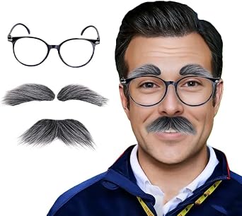 Honcloud Old Man Costume Accessories 100 Days Grandpa Costumes Glasses Mustache and Eyebrow