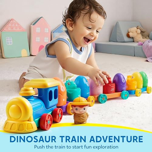 Image of Play-Act Learning Toy for Toddlers 1 2 3 Years Old, Counting, Matching & Sorting Montessori Learning Dinosaur Train Including 9 Dinosaurs, Birthday Gift for Baby Boys Girls