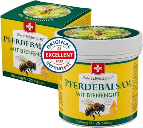 SwissMedicus Bálsamo de Caballo con Veneno de Abeja y 25 Hierbas   Fyzio Gel con Efecto Dual, Caliente y Frío para el Cuidado de Espalda y Articulaciones, 150 ml