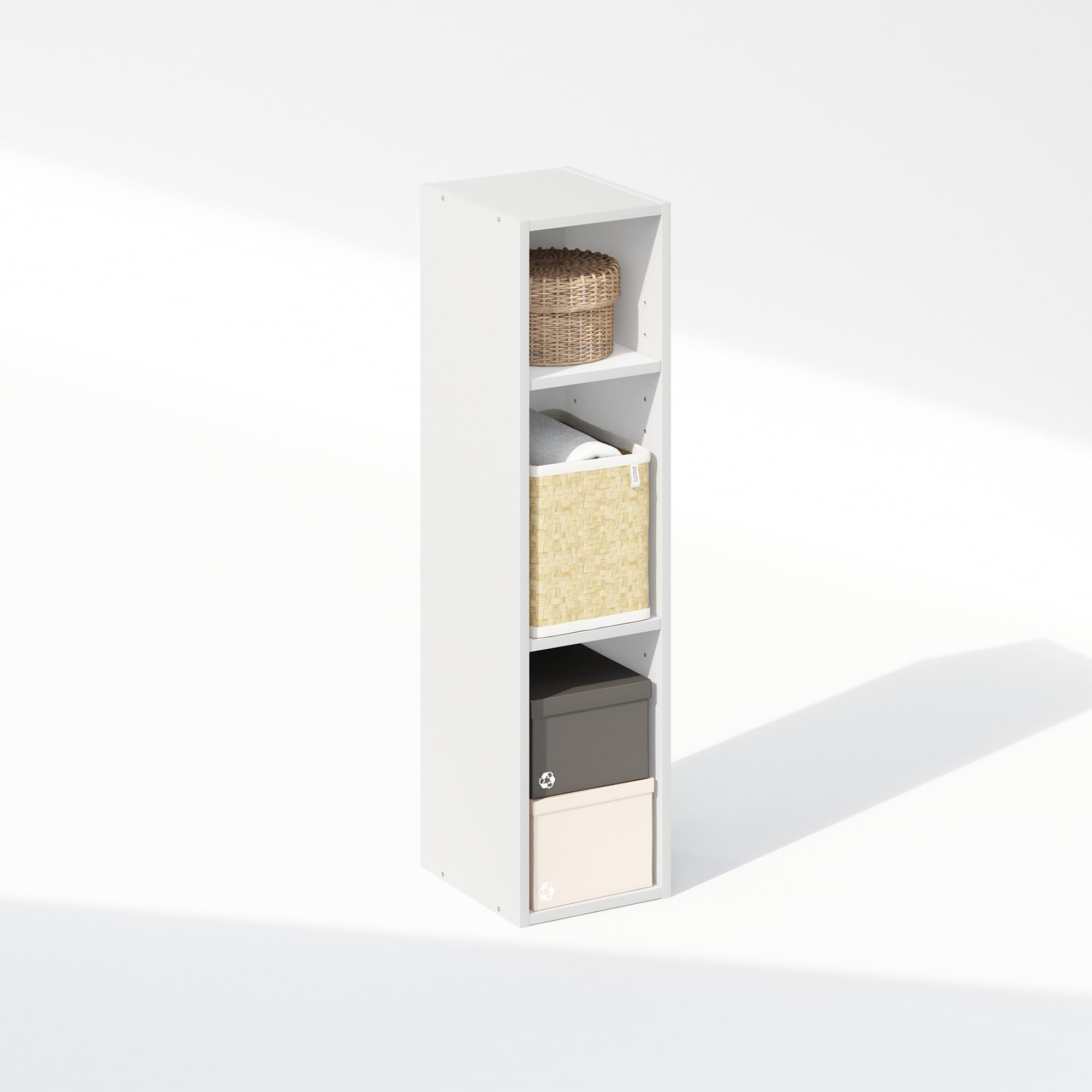 Furinno Reed - Scaffale portaoggetti multiuso a 3 ripiani, per abbigliamento e armadio, larghezza 20 cm, colore: bianco