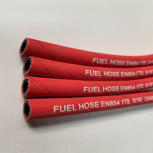 Image of Fuel Line Hose 5AN 5 /16 inch inch, High Pressure Hose 2.8Mpa 400PSI 8mm 5FT for Fuel Systems Engines Tube Hose Multiple Size Options,Implementation Standards:EN854,Red (Attached Hose Clamp)