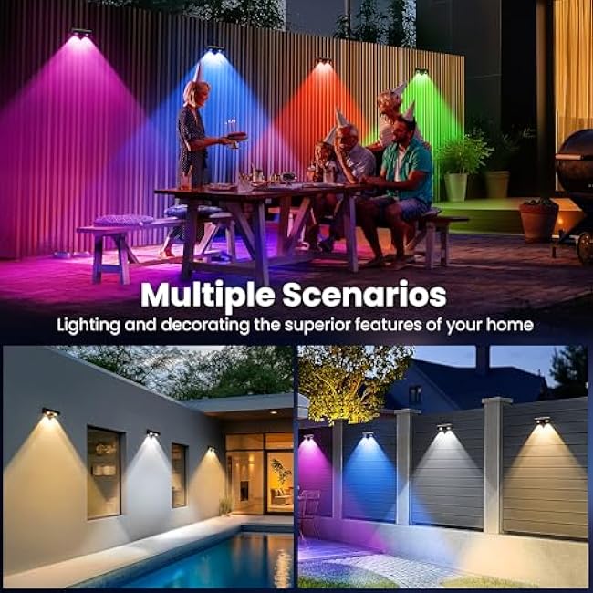 Solar Fence Lights Solar Wall Lights Deck Lights 9 Fixed Colors Color Changing Modern 6 Pack