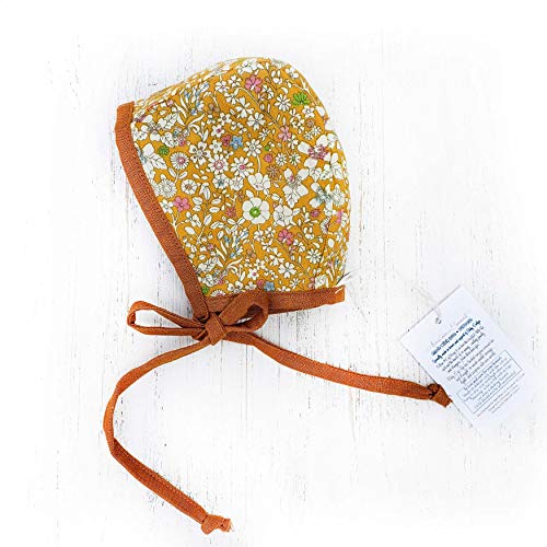 Baby Bonnet Country Hat Reversible Dual Side Linen, Cotton Floral Combinations Evy Collection Bonnets (Wildflowers - Brown, 12-18) #TOP1