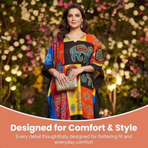 Image of Oussum Women Polyester Casual Long Plus Size Beach Caftan Cover Up Maxi Dress 1X-3X Summer Kaftan Dresses for Women