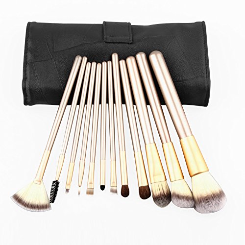 Makeup Brush Set ShineMore Make Up Brushes (12PCs Come With A Soft Leather Bag) (Black)