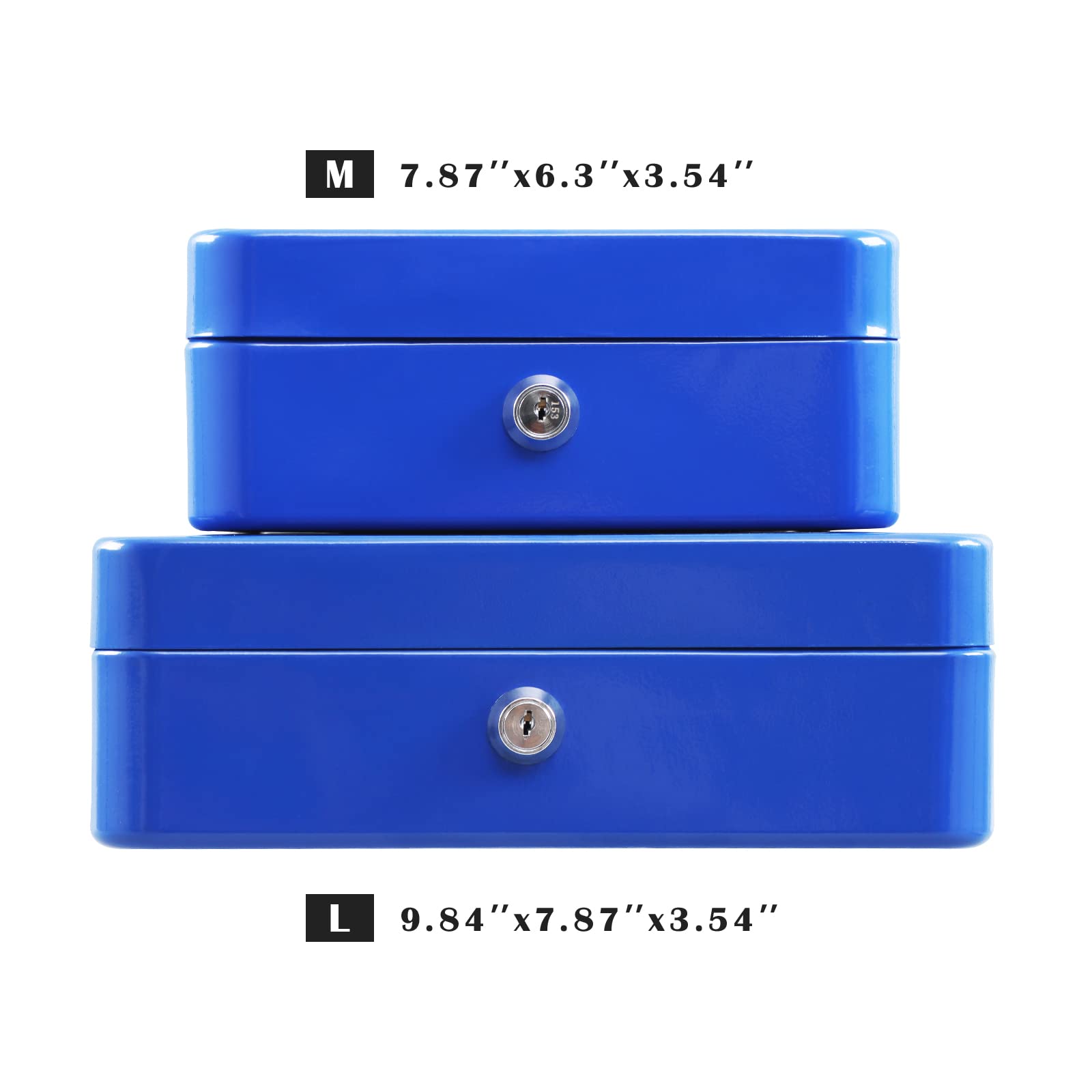 xydled Scatola per banconote in acciaio con cassetto porta monete rimovibile e serratura a chiave, 20 x 16 x 9 cm, blu