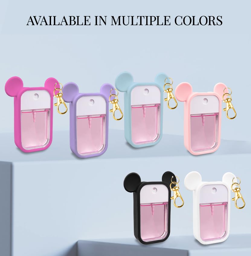 TERPINK 2 Pack Silicone Case Compatible with Touchland Hand Sanitizer Spray 1 fl oz, Mouse Design Protective Case with Keychain, Hand Sanitizer Spray Accessory (Black+Pink)4