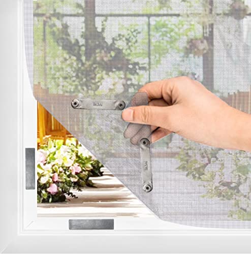 window installation - BKSAI Magnetic Window Screen Magnetic Buckle Easy Installation Ultra-Thin 0.2inch Magnetic Adjustable DIY Max 60“ x 51” Fits Any Size Smaller White Polyester Mesh