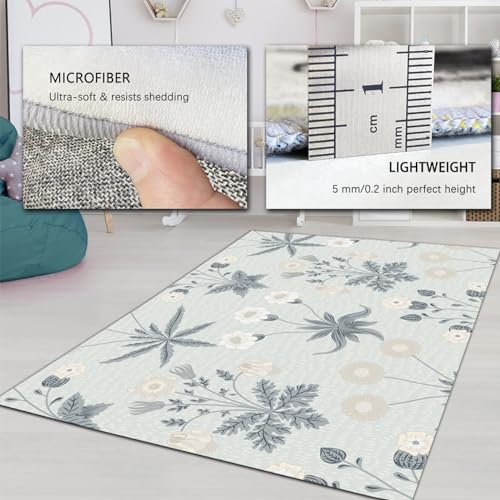 Tapis de nature morte style Morris aux fleurs blanches délicates et toucher doux - 5