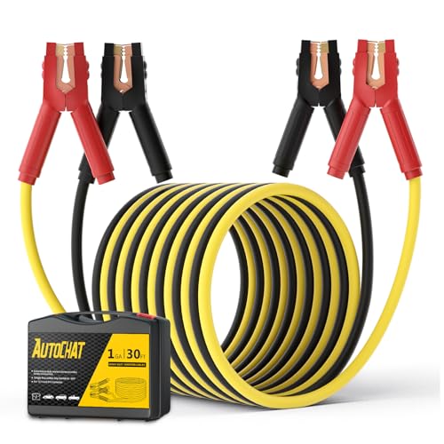 AutoChat Heavy Duty Jumper Cables, 1 Gauge 30 Feet 900A Booster Cables Jump Start Automotive Jumper Cables Kit for Car, SUV, and Trucks with Carry Case, Gloves, Brushes
