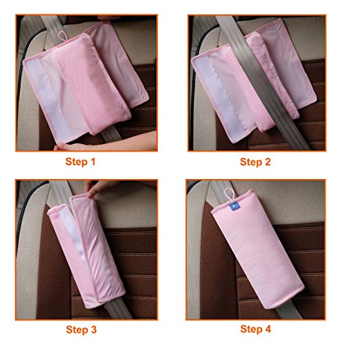 Image of COOLBEBE Seat Belt Pillow for Kids, Extra Soft Toddler Travel Pillow for Car Seat, Universal Carseat Strap Cushion Pads for Childs Baby People Adults, Pink