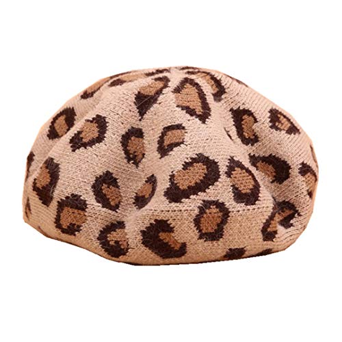 Joylife Leopard Print Beret Hat Knitted French Artist Hats Soft Winter Caps for Women (Brown)