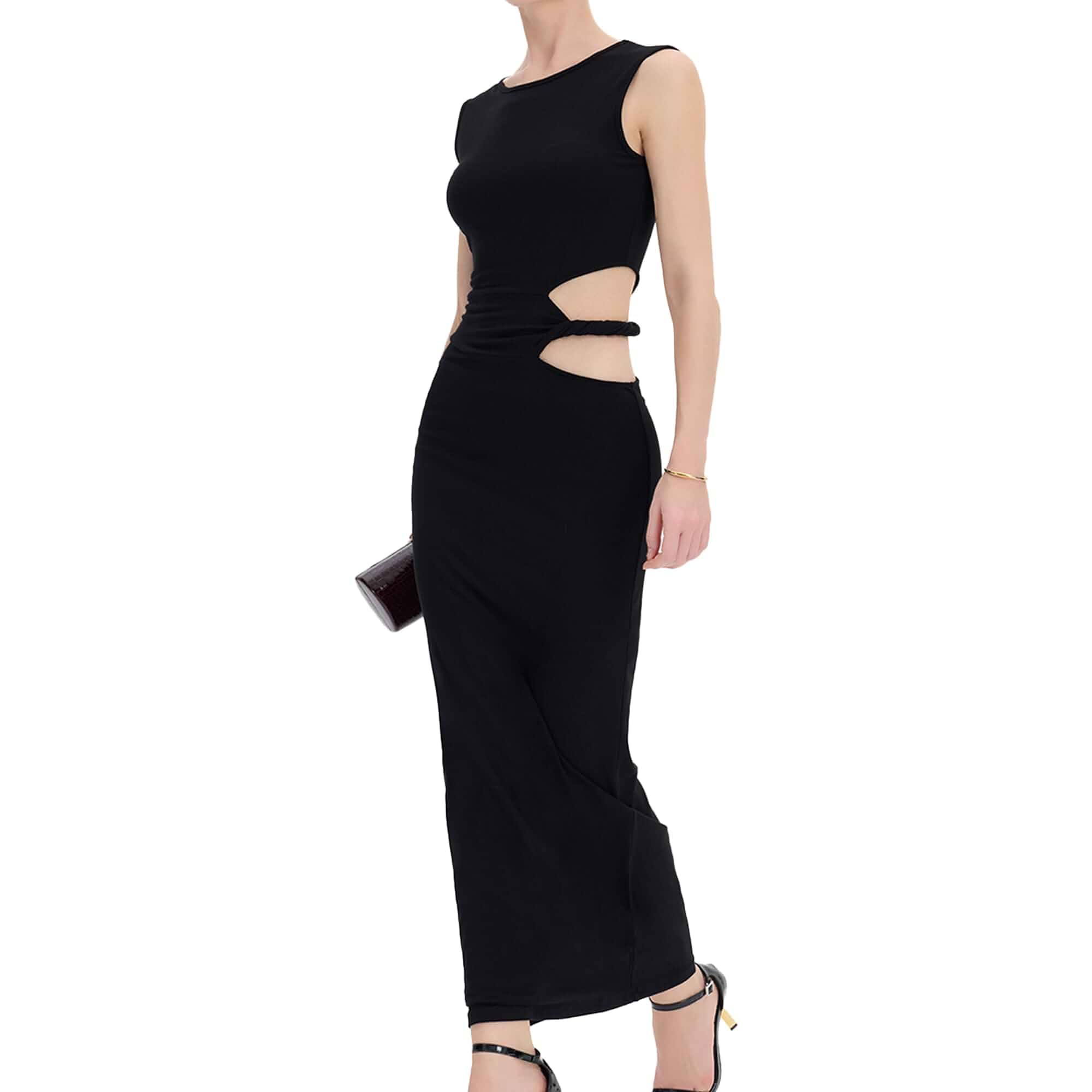 Women's Cutout Bodycon Maxi Dress Sleeveless Cocktail Elegant sleeveless bodycon maxi dress with side cutout, soft stretch fabric for cocktail parties and weddings.