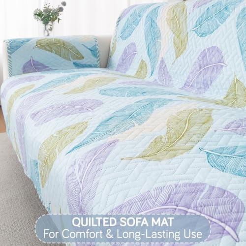 Image of HOKIPO Double Sided Quilted Sofa Cover 4 Seater Fully Covered, Washable(3+1) Sofa Cover Easy Drape Series, Colourful Leaves (IN-1101 + IN-1099-ED2)