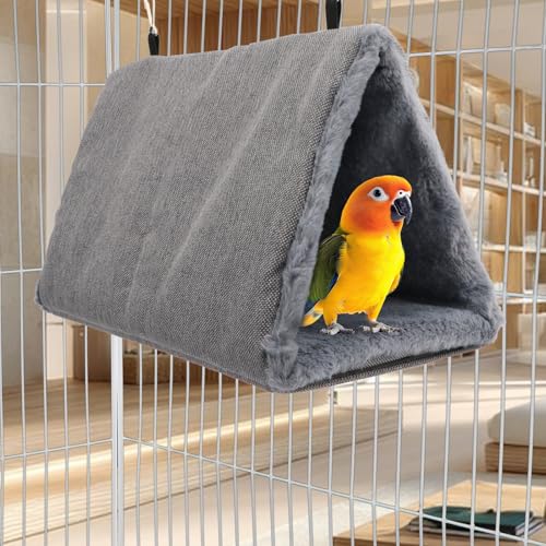 Image of Litewoo Bird Nest Bed for Parrot Warm Winter Hanging Hammock Hut, L, Grey | Soft plush cotton, sleeping hideaway for small-medium bird /parakeet /cockatiel, dual entrance, acrylic base, 11.4x7.5x7.5in