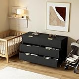 FurnitureR Schwarze Kommode, 6 Schubladen, 120 cm, Moderne Optik, Kinderzimmermöbel, Funktional und Platzsparend, Robuste Konstruktion