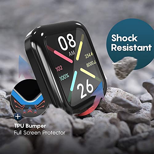 Image of Sounce Watch Case Compatible with ‎Noise Colorfit Pulse Go Buzz Tempered Glass Screen Protector, HD Clear Touch Sensitive Ultra-Thin TPU Protective Cover (Black)