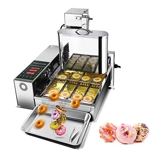 XJKH Automatic Donut Maker Machine, Commercial Digital Donut Fryer - 4 Rows, 6L Hopper. Stainless Steel, Adjustable Thickness - 1750 Unit/H