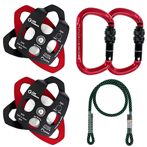 GM CLIMBING Kit de hardware para polea 5:1 Ventaja mecánica, sistema de arrastre, bloque y bloqueo de tornillo de aparejo (polea negra) Cover