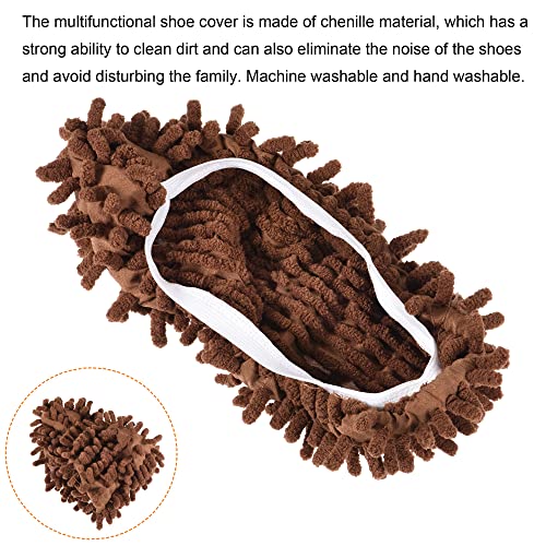 Image of MECCANIXITY Washable Cleaning Shoes Cover Multifunction Chenille Duster Mop Slippers Foot Socks for House Floor, Pack of 6 Brown