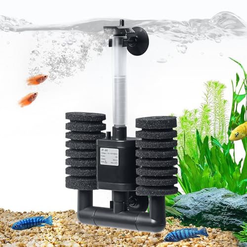 Aquarium Sponge Filter 5-20 Gallon Fish Tank Filter, Electric Power Double Sponge Filter, Quiet Small Low Flow Foam Filter for Fish Tank Betta Shrimp, Intake Dual Sponge Filter Kit w/Pump