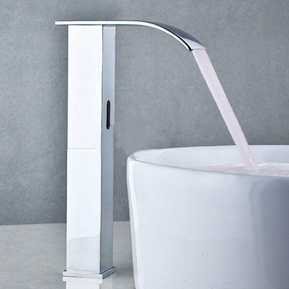 Rubinetto Lavabo Bagno con Sensore a Infrarossi Touchless e Flusso a Cascata in Ottone Anticorrosione per Uso Domestico, Ufficio, Centro Benessere