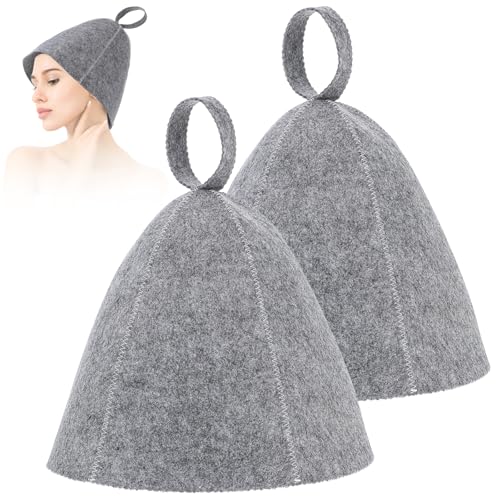 Lot de 2 bonnets de sauna en feutre de laine - Bonnet de sauna doux - Bonnet de sauna absorbant - Accessoire de sauna pour homme et femme - Protection de la tête - Taille universelle (gris)
