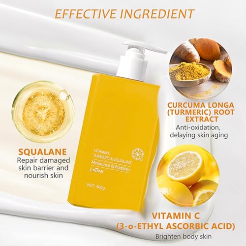 Vitamin C & Turmeric Body Lotion, Brightening Body Lotion, Turmeric Body Moisturiser for Dry Skin, Body Creams for Women Men, Remove Dark Spots, Nourishing Body Skin Care, Large-Capacity 300g - Image 4