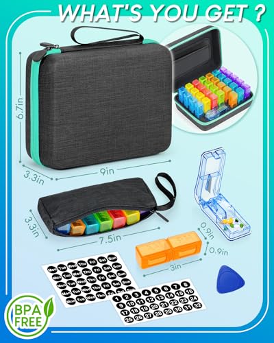 Image of Monthly Pill Organizer 2 Times a Day, with Portable Hard Shell, Pill Cutter, 31-DayBox, Plastic Opening Pick, Monthly & Weekly Stickers, Convenient MedicationManagement