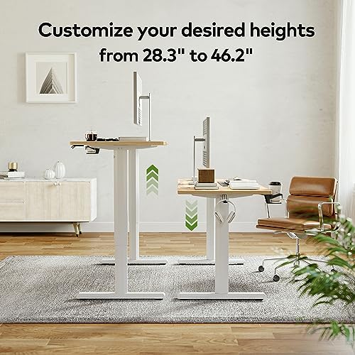 Image of FEZIBO Height Adjustable Electric Standing Desk, 63 x 24 Inches Stand up Table, Sit Stand Home Office Desk with Splice Board, LightRusticbrown