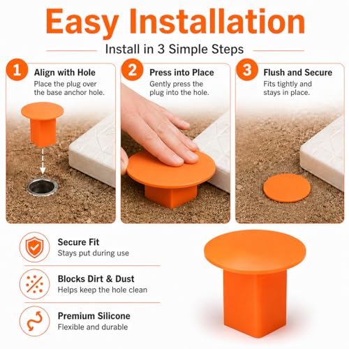 Image of Pangda 8 Pcs Baseball Base Plugs for Baseball Field Rubber Ground Receptacle Plugs for Softball Anchor (Orange)