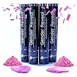 Baby Surprise Co. Gender Reveal Confetti Cannon 4 Pink Powder Smoke with 100% Non-Toxic, Food-Grade Corn Starch - Safe and Easy Compressed Air Party Popper - Bright Explosion for Photo Effect