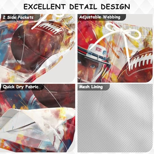 Boys Quick Dry Swim Trunks with Pockets American Football Retro Beach Shorts for Kids, Toddler Swimsuit Boy3