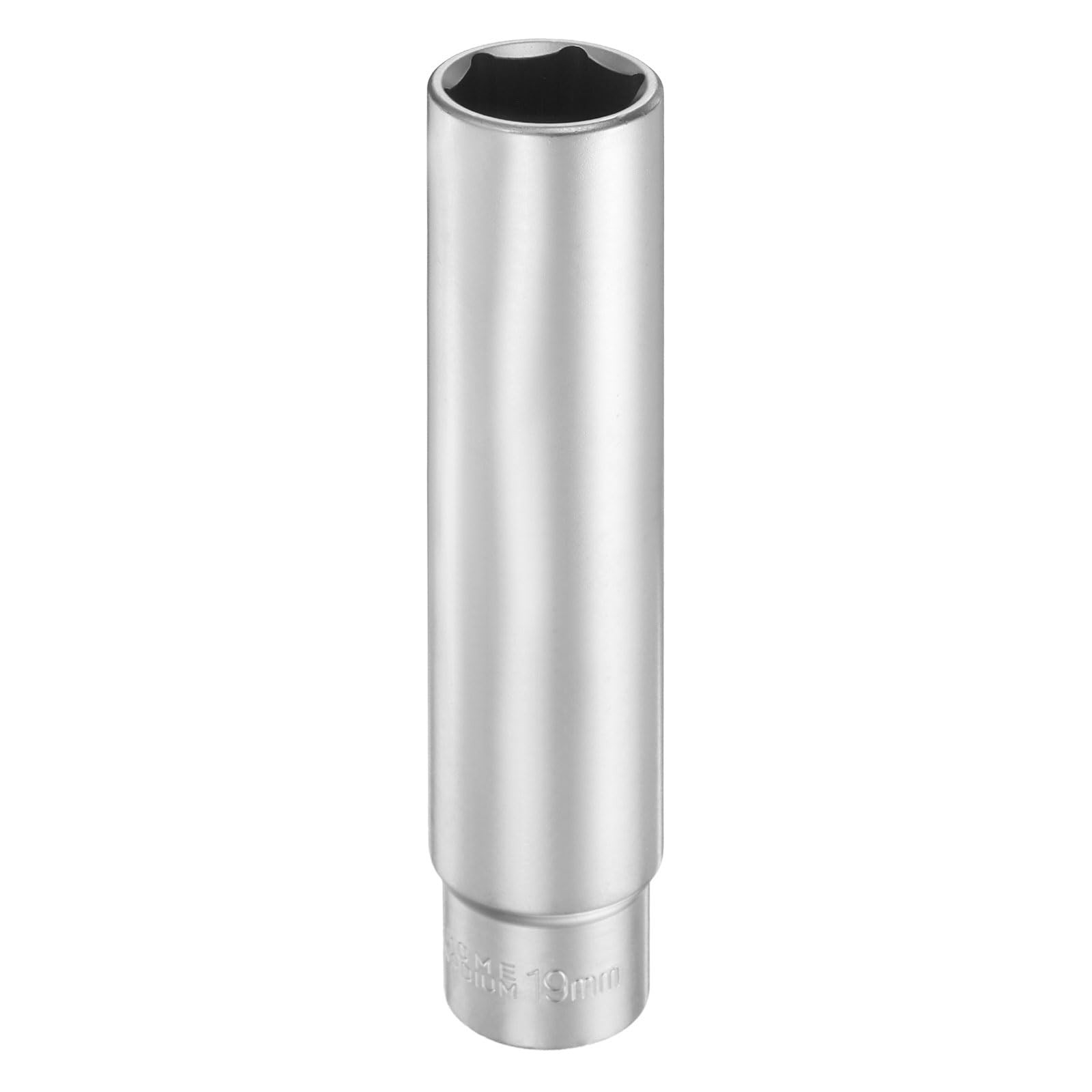 sourcing map 6 Points Deep Socket 3/8" Drive 19mm Deep Metric CR-V Steel Polished Nickel Plating Flip Sleeve 120mm / 4.7" Extra Long Socket Tool for Home Auto Nuts Bolts Repair