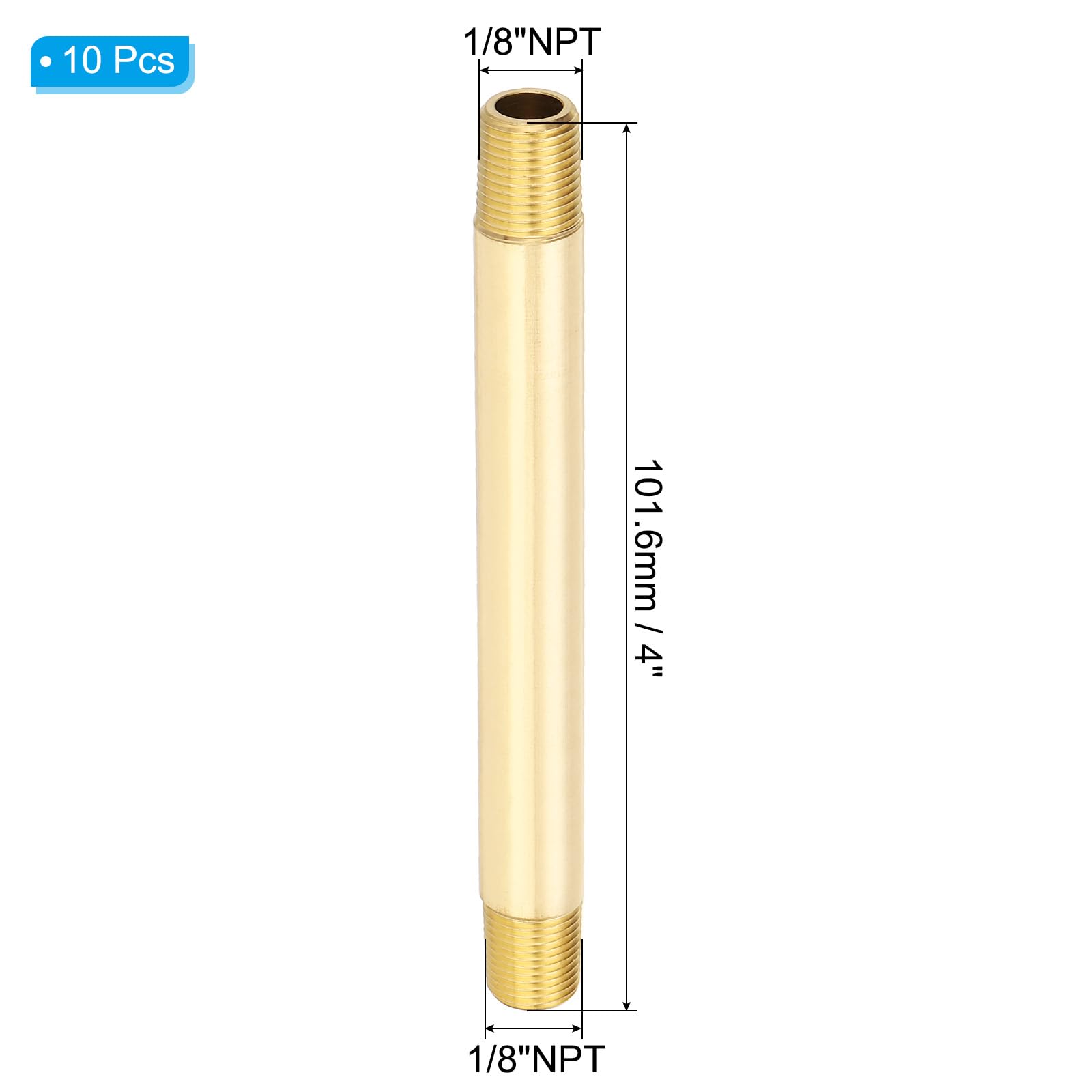 PATIKIL 10Pcs 1/8" x 1/8" NPT Male Raccord De Tube En Laiton Long Mamelon